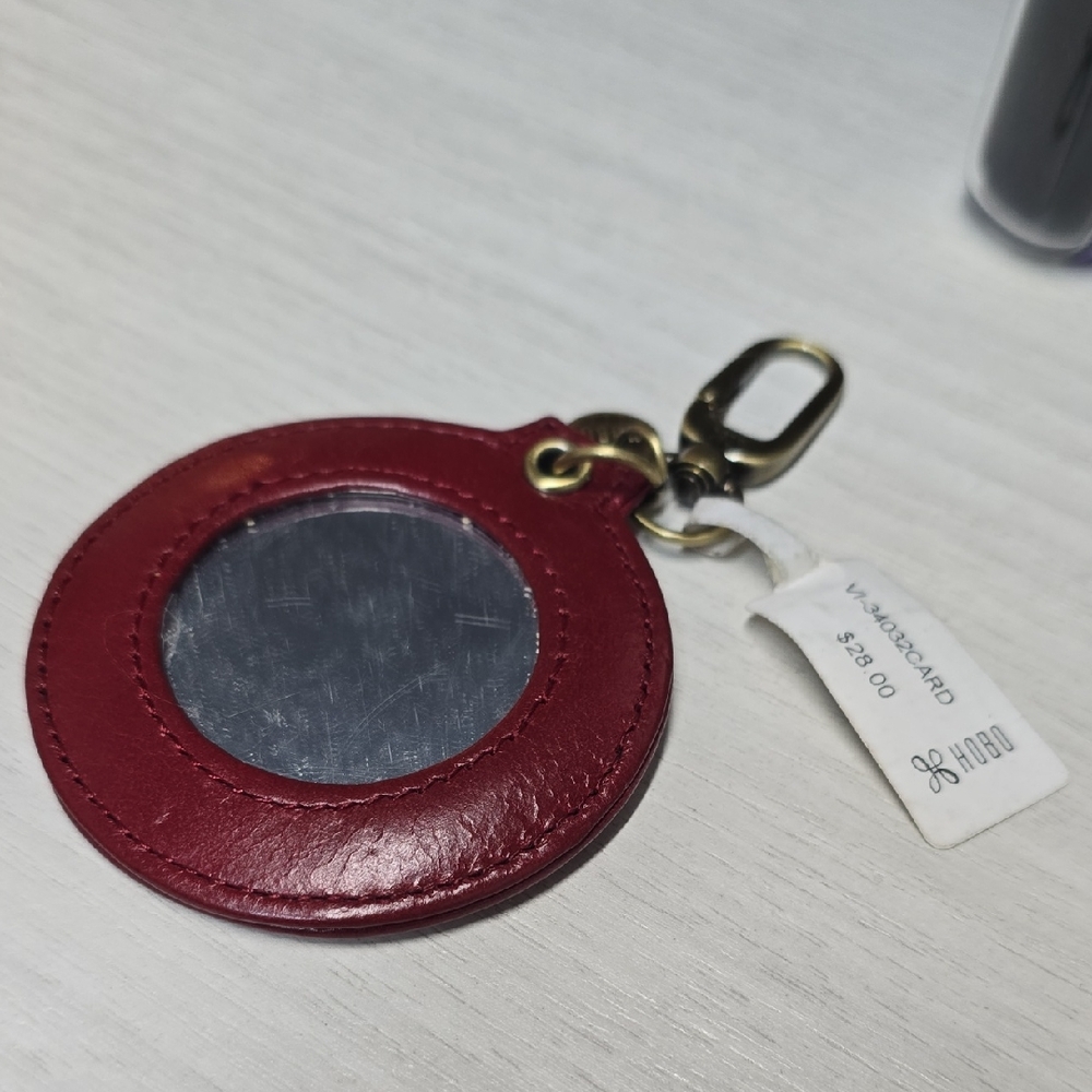 HOBO Burgundy Leather Keychain with Metal Clip